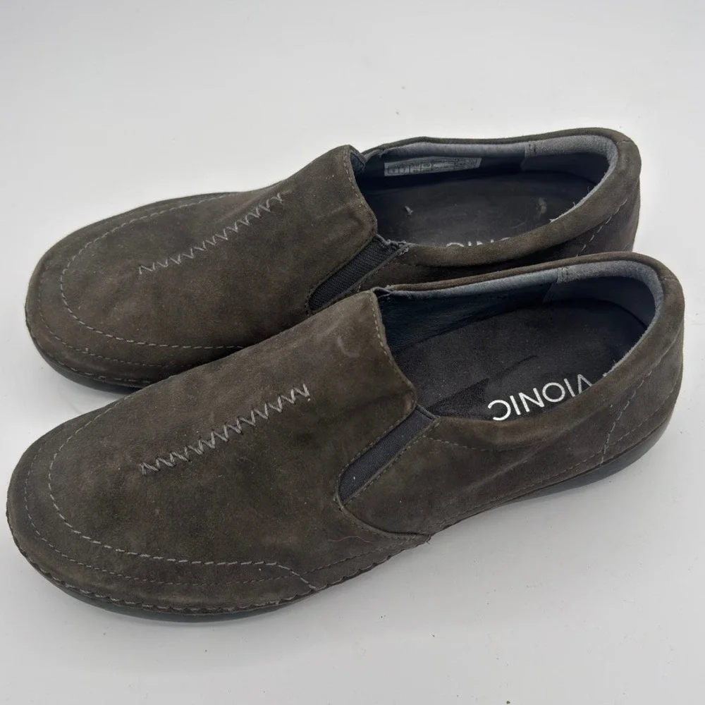 Vionic Addison Loafers Women Sz 9 Grey Suede Orthopedic Comfort Shoes